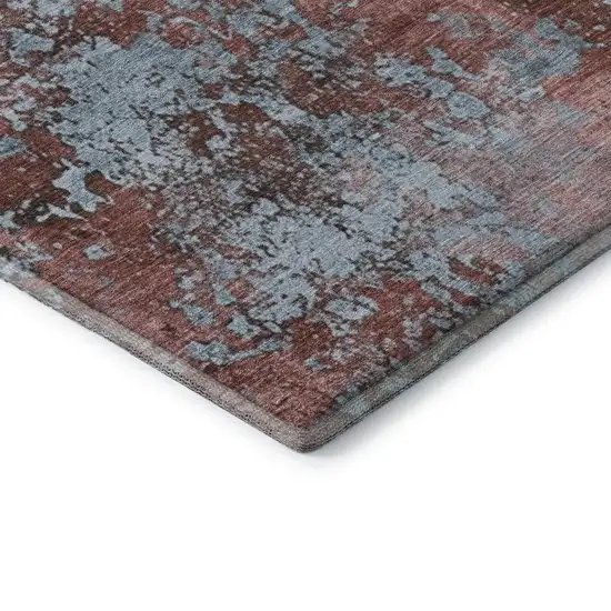 Coral And Blue Abstract Washable Area Rug With UV Protection Photo 7