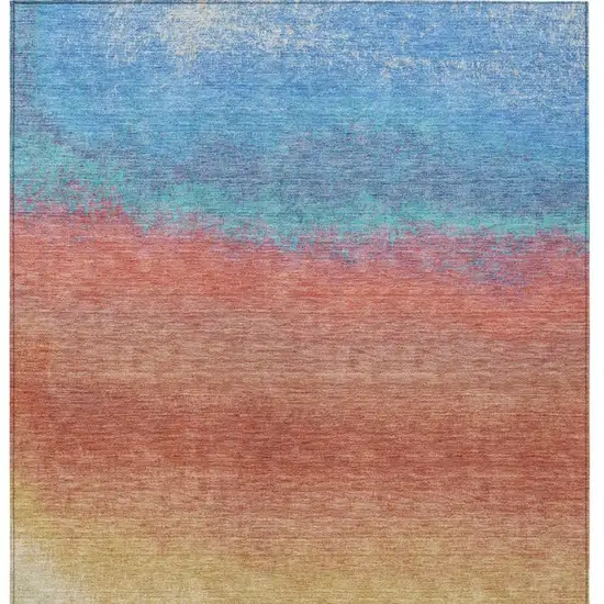 Coral And Blue Ombre Washable Indoor Outdoor Area Rug Photo 1