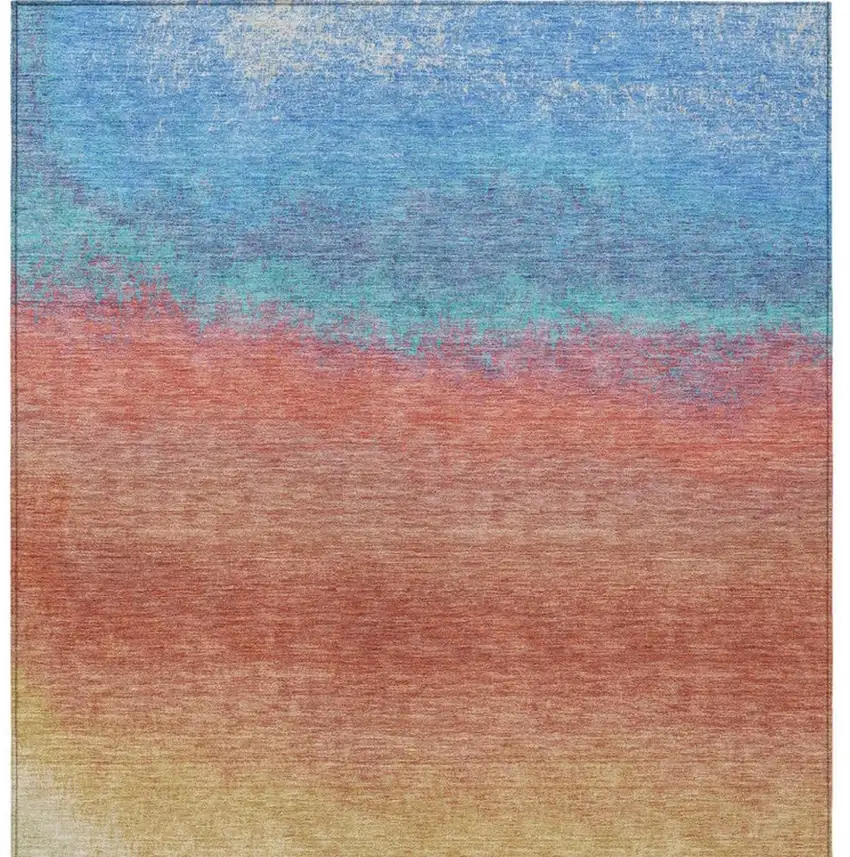 Coral And Blue Ombre Washable Indoor Outdoor Area Rug Photo 1