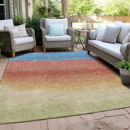 Coral And Blue Ombre Washable Indoor Outdoor Area Rug Photo 5
