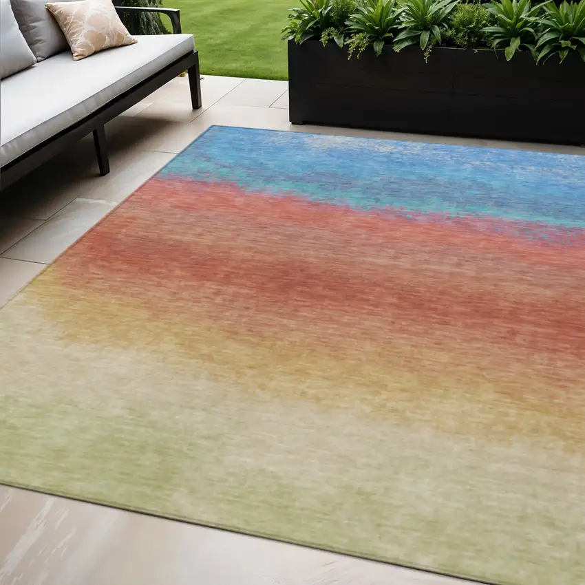 Coral And Blue Ombre Washable Indoor Outdoor Area Rug Photo 2