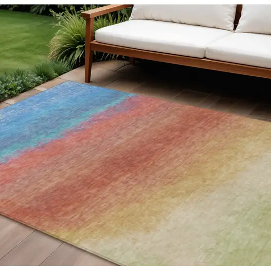 Coral And Blue Ombre Washable Indoor Outdoor Area Rug Photo 2