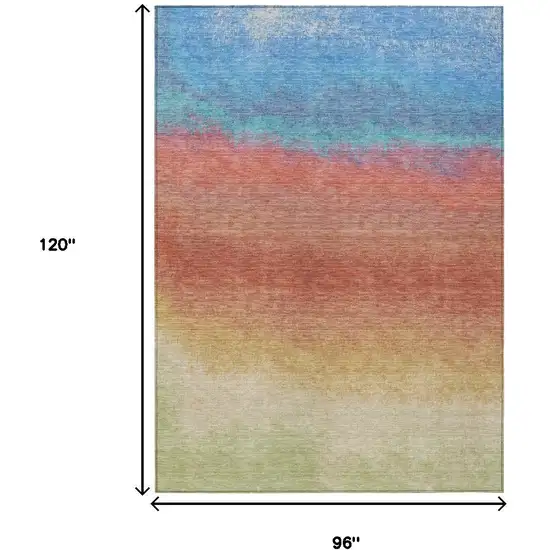 Coral And Blue Ombre Washable Indoor Outdoor Area Rug Photo 9