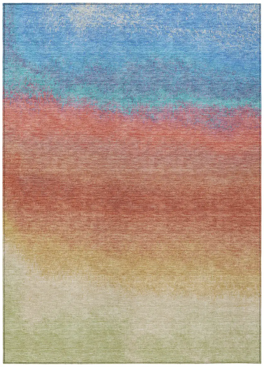 Coral And Blue Ombre Washable Indoor Outdoor Area Rug Photo 9