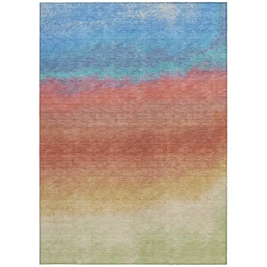 Coral And Blue Ombre Washable Indoor Outdoor Area Rug Photo 9
