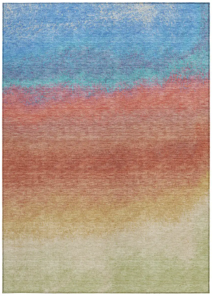 Coral And Blue Ombre Washable Indoor Outdoor Area Rug Photo 9