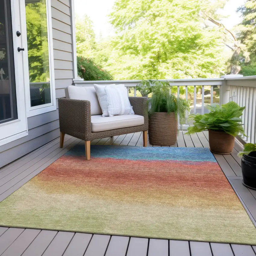 Coral And Blue Ombre Washable Indoor Outdoor Area Rug Photo 7
