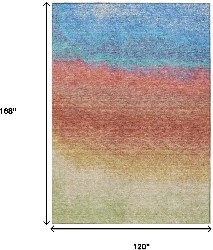 Coral And Blue Ombre Washable Indoor Outdoor Area Rug Photo 9