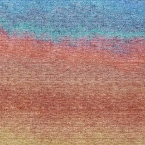Coral And Blue Ombre Washable Indoor Outdoor Area Rug Photo 1