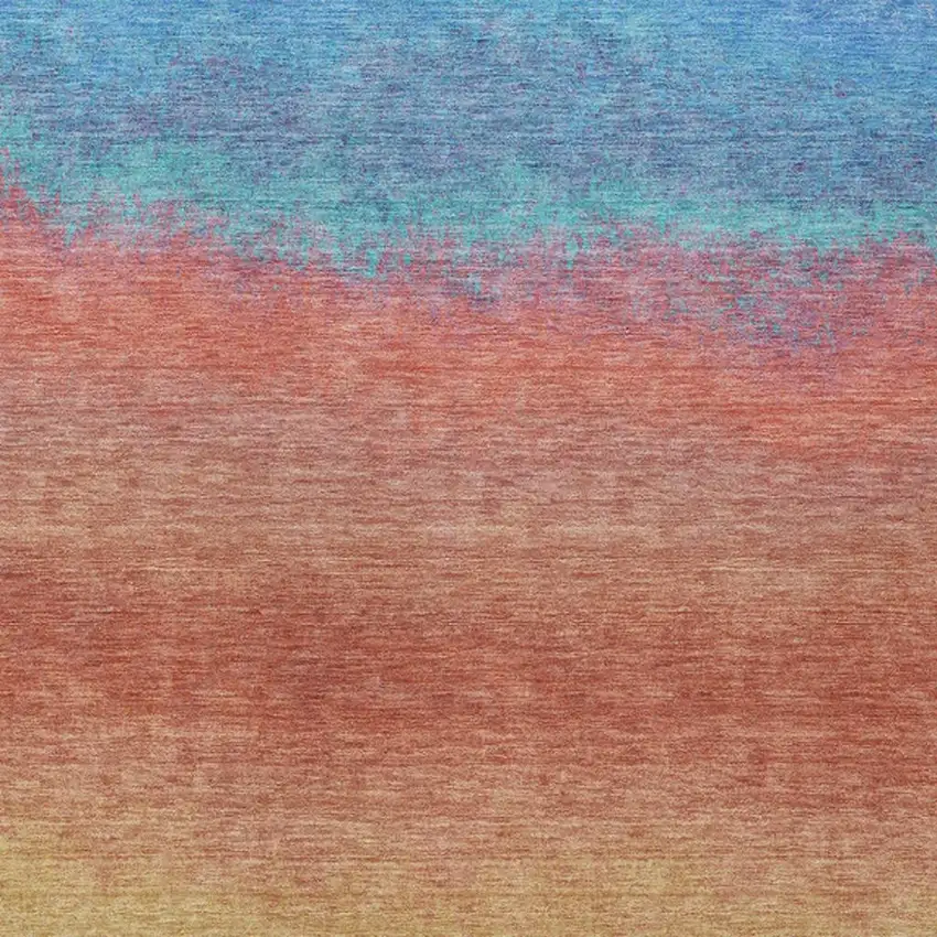 Coral And Blue Ombre Washable Indoor Outdoor Area Rug Photo 1