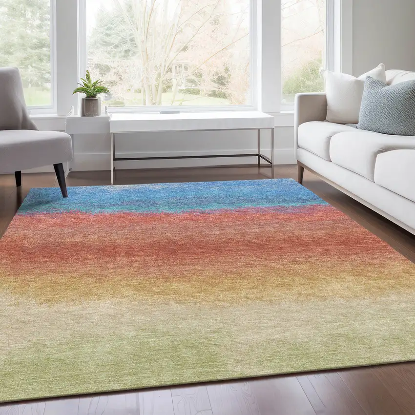 Coral And Blue Ombre Washable Indoor Outdoor Area Rug Photo 7