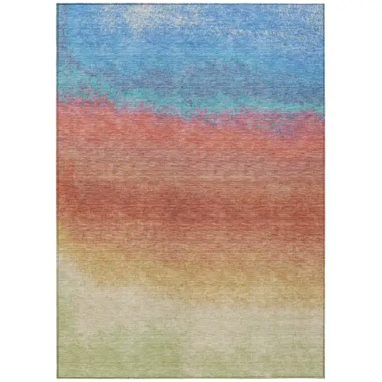 Coral And Blue Ombre Washable Indoor Outdoor Area Rug Photo 9