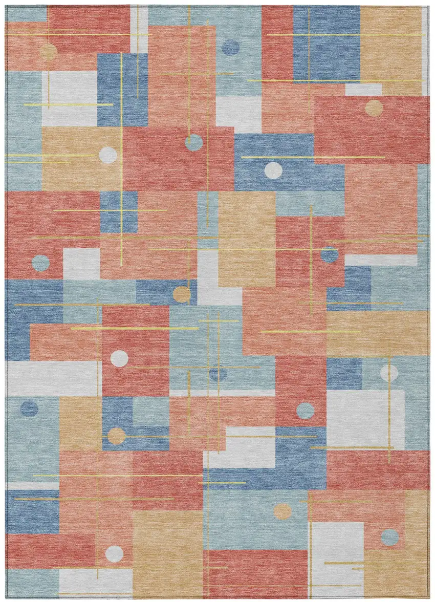 Coral And Brown Geometric Washable Indoor Outdoor Area Rug Photo 2