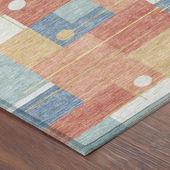 Coral And Brown Geometric Washable Indoor Outdoor Area Rug Photo 5