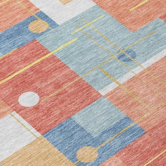 Coral And Brown Geometric Washable Indoor Outdoor Area Rug Photo 6