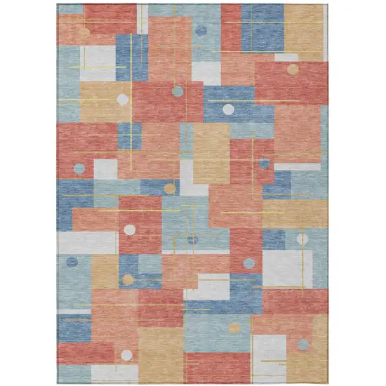 Coral And Brown Geometric Washable Indoor Outdoor Area Rug Photo 2