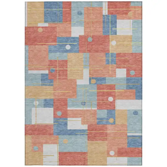 Coral And Brown Geometric Washable Indoor Outdoor Area Rug Photo 4