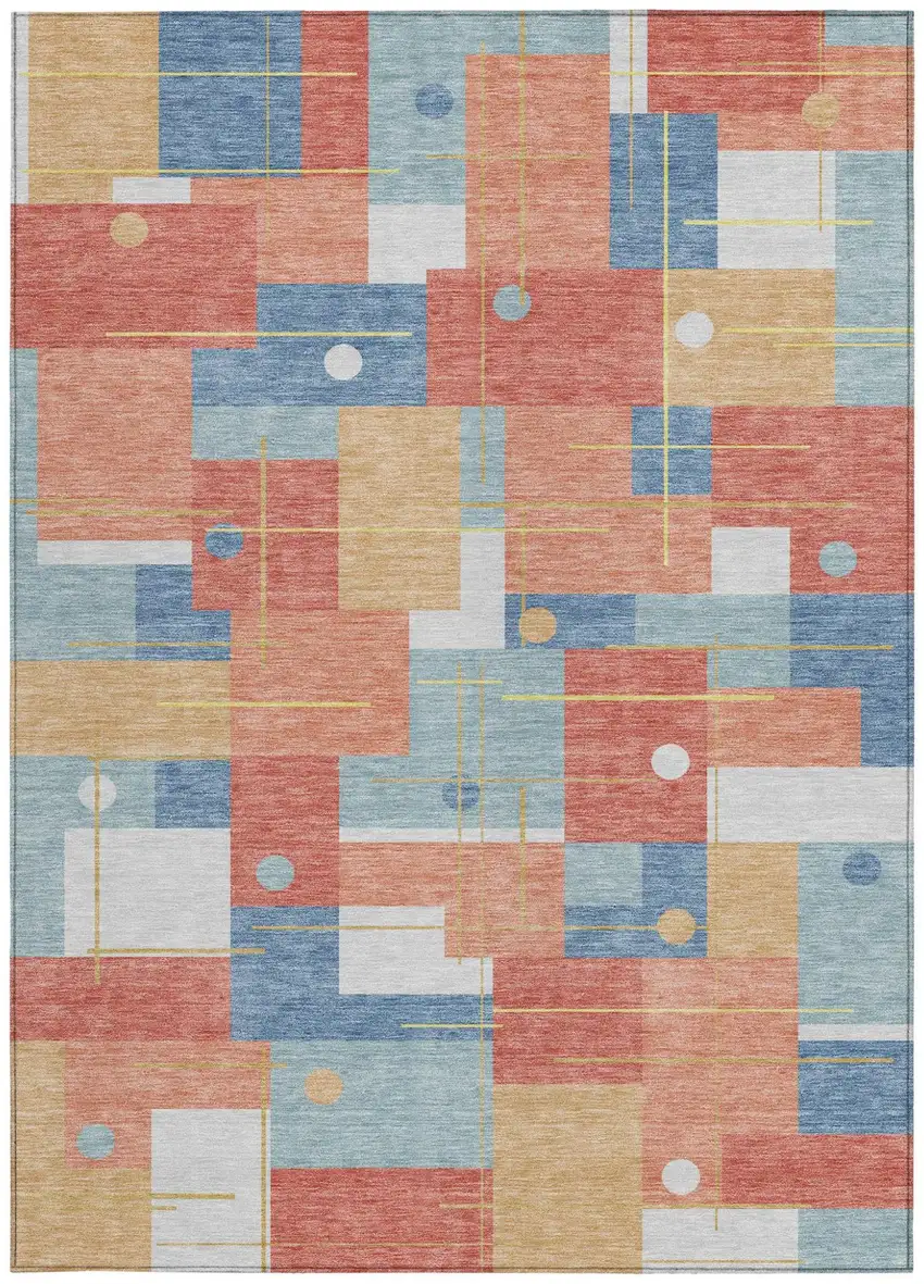 Coral And Brown Geometric Washable Indoor Outdoor Area Rug Photo 4