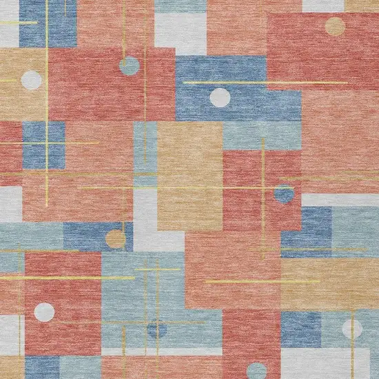 Coral And Brown Geometric Washable Indoor Outdoor Area Rug Photo 3