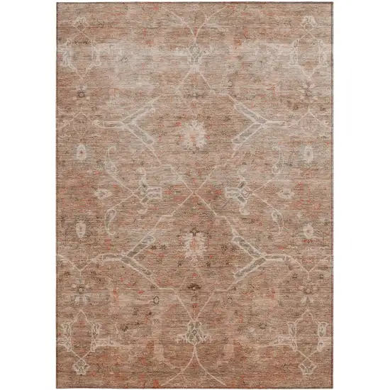 Coral And Copper Floral Washable Indoor Outdoor Area Rug Photo 4