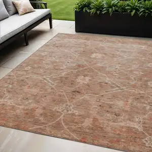 Photo of Coral And Copper Floral Washable Indoor Outdoor Area Rug
