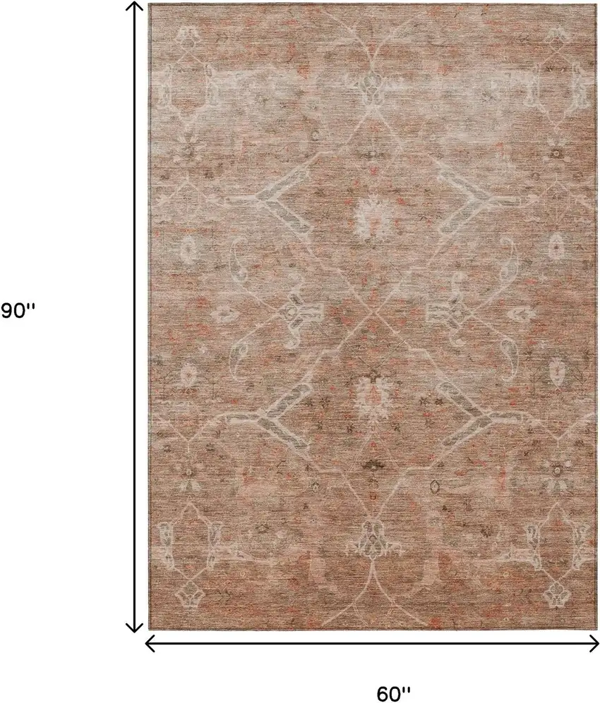 Coral And Copper Floral Washable Indoor Outdoor Area Rug Photo 3