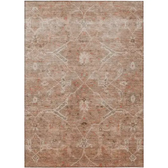 Coral And Copper Floral Washable Indoor Outdoor Area Rug Photo 2