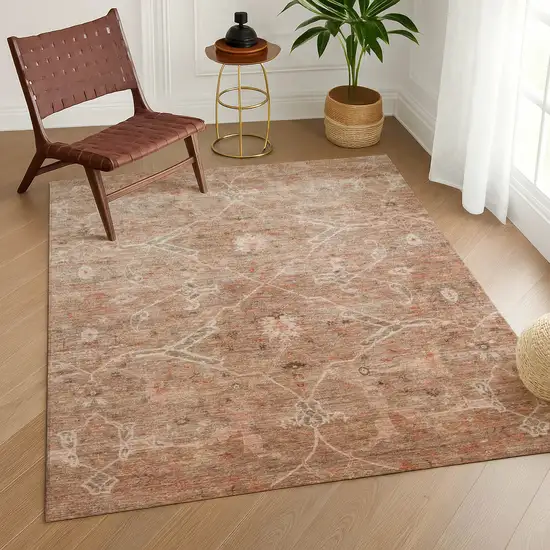Coral And Copper Floral Washable Indoor Outdoor Area Rug Photo 8