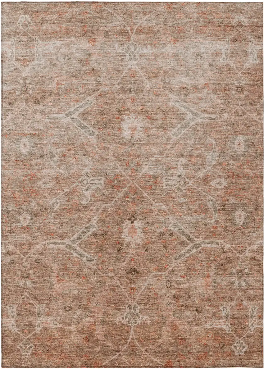 Coral And Copper Floral Washable Indoor Outdoor Area Rug Photo 2
