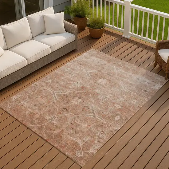 Coral And Copper Floral Washable Indoor Outdoor Area Rug Photo 6