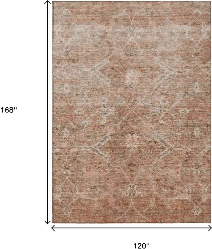 Coral And Copper Floral Washable Indoor Outdoor Area Rug Photo 3