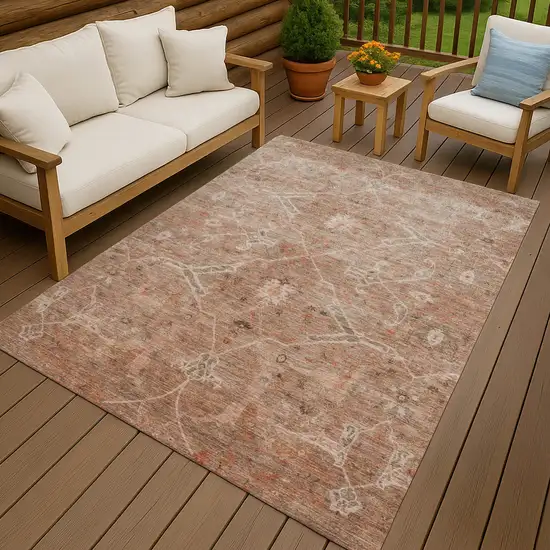 Coral And Copper Floral Washable Indoor Outdoor Area Rug Photo 9
