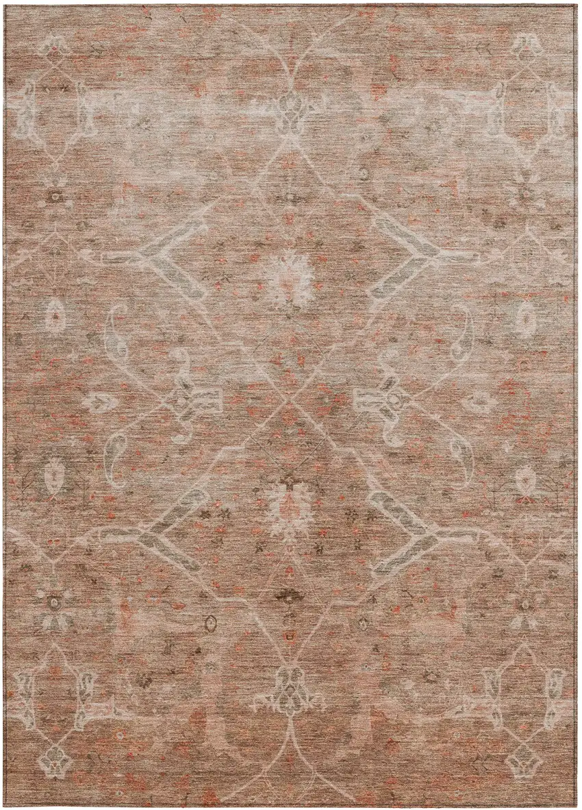 Coral And Copper Floral Washable Indoor Outdoor Area Rug Photo 4