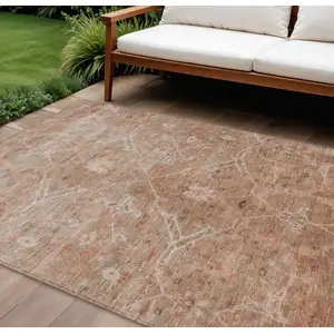 Photo of Coral And Copper Floral Washable Indoor Outdoor Area Rug