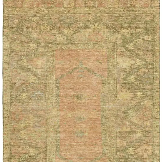 Coral And Gold Oriental Washable Area Rug With UV Protection Photo 2