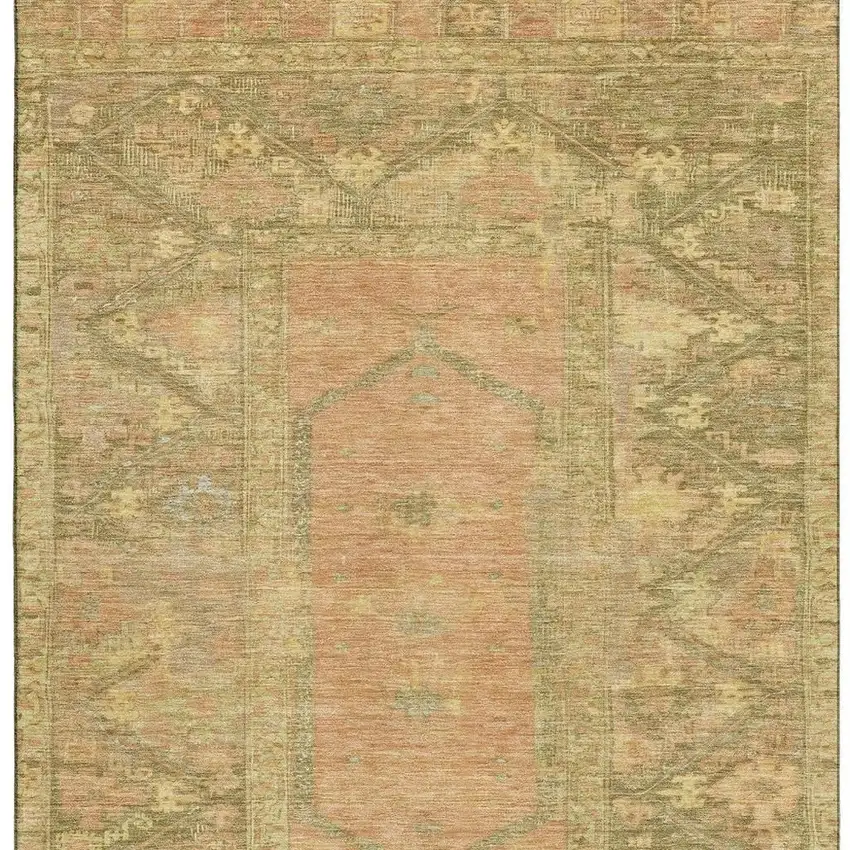 Coral And Gold Oriental Washable Area Rug With UV Protection Photo 2