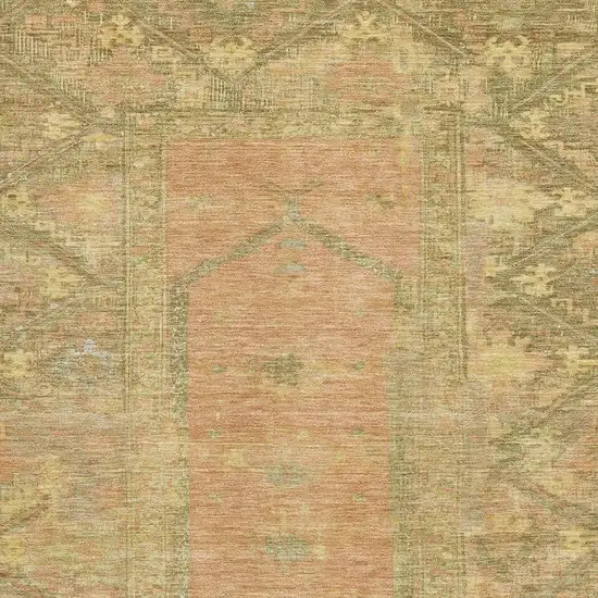 Coral And Gold Oriental Washable Area Rug With UV Protection Photo 2