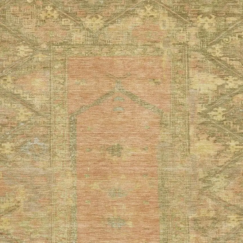 Coral And Gold Oriental Washable Area Rug With UV Protection Photo 2