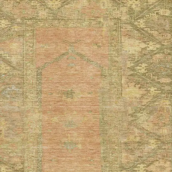Coral And Gold Oriental Washable Area Rug With UV Protection Photo 2