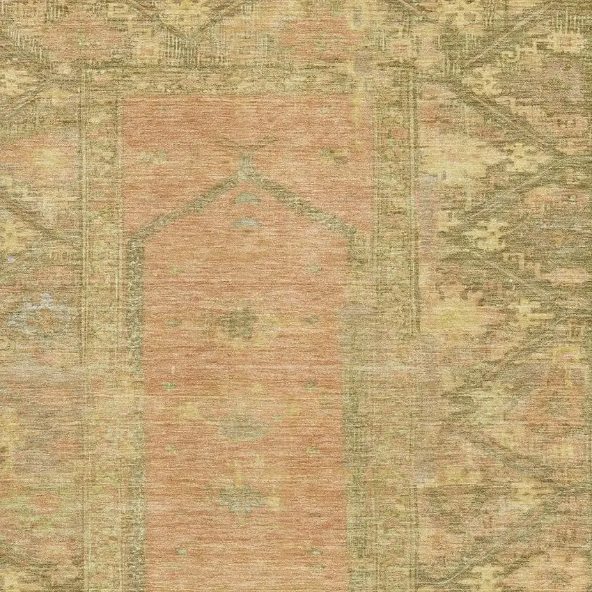 Coral And Gold Oriental Washable Area Rug With UV Protection Photo 2