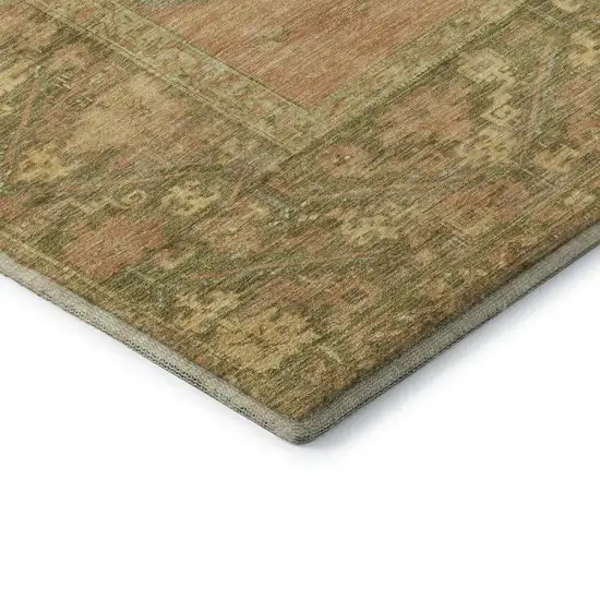 Coral And Gold Oriental Washable Area Rug With UV Protection Photo 7