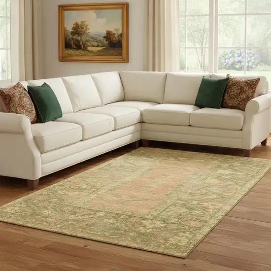 Coral And Gold Oriental Washable Area Rug With UV Protection Photo 2