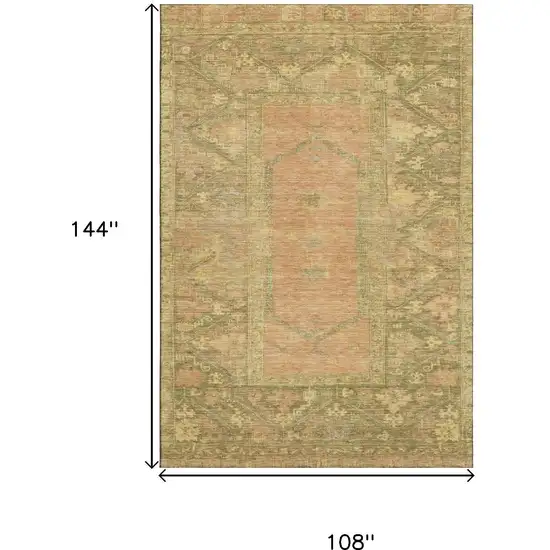 Coral And Gold Oriental Washable Area Rug With UV Protection Photo 9