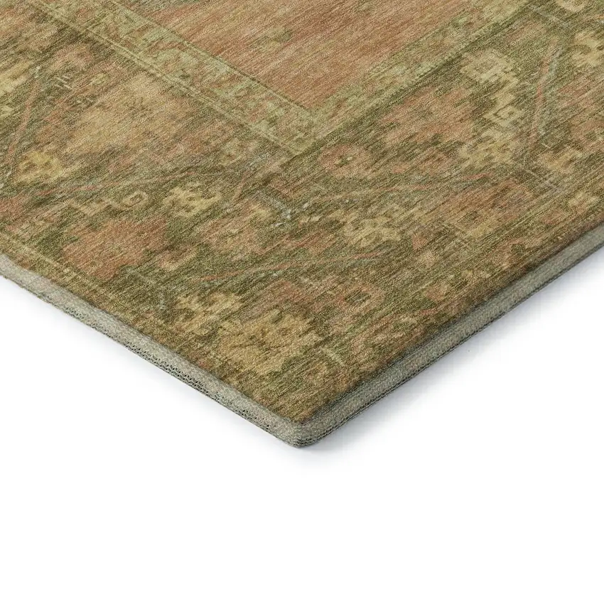 Coral And Gold Oriental Washable Area Rug With UV Protection Photo 6