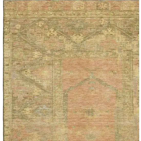 Coral And Gold Oriental Washable Area Rug With UV Protection Photo 2