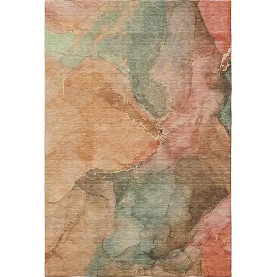 Coral And Gray Abstract Washable Area Rug With UV Protection Photo 3