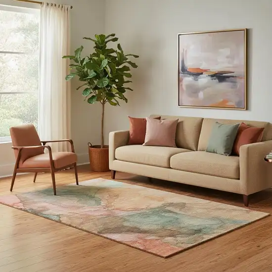 Coral And Gray Abstract Washable Area Rug With UV Protection Photo 2