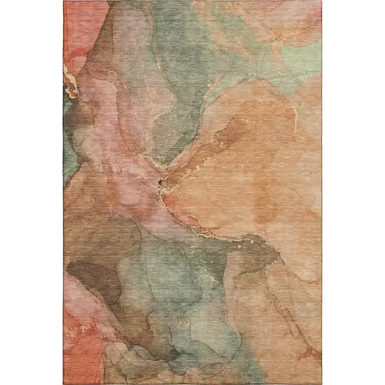 Coral And Gray Abstract Washable Area Rug With UV Protection Photo 1