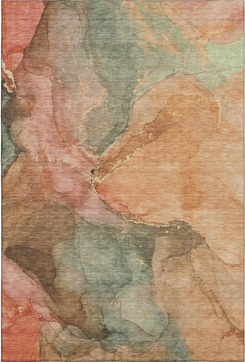 Coral And Gray Abstract Washable Area Rug With UV Protection Photo 1