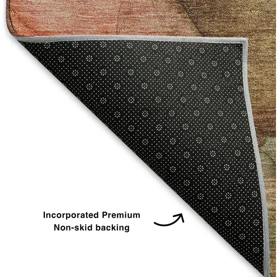 Coral And Gray Abstract Washable Area Rug With UV Protection Photo 6